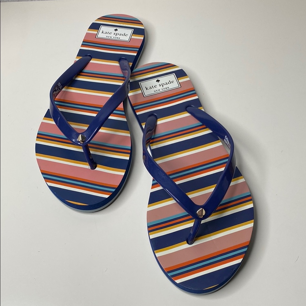 Kate Spade Flatbush Flip Flop Thong Sandals Blue/Pink Multicolor Striped Size 10